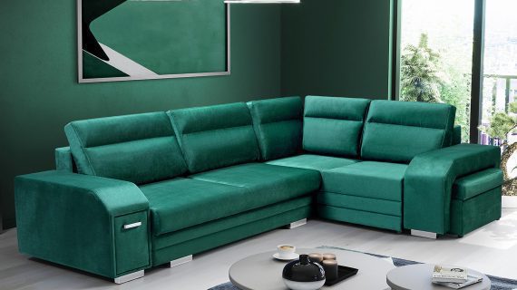 miniaturka Turkusowy Narożnik Z Pufą I Schowkiem FERRAZ