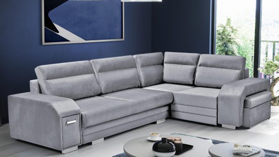 miniaturka Turkusowy Narożnik Z Pufą I Schowkiem FERRAZ