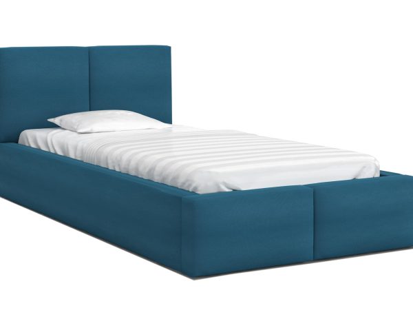 Turkusowe łóżko tapicerowane bez zagłówka