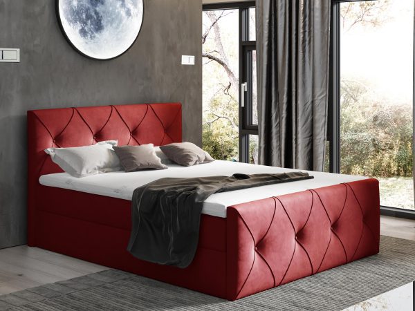 Czerwone łóżko kontynentalne z eleganckim zagłówkiem do luksusowej sypialni