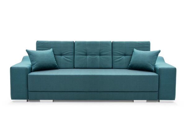 Sofa z funkcją spania i trzema poduchami – kolor niebieski