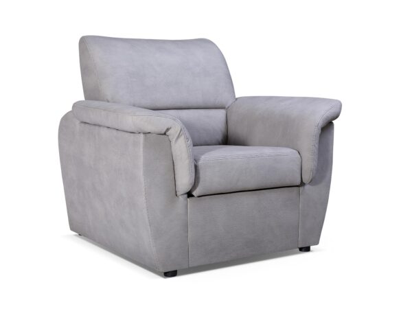 Fotel w odcieniu gołębim z miękkim siedziskiem i oparciem