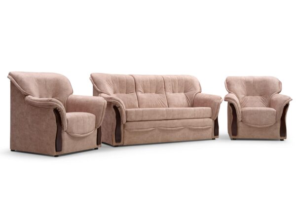 Komplet tapicerowany beżowy z trzema miejscami siedzącymi