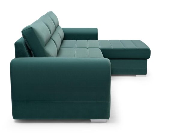 Zielony narożnik z funkcją relaks i dużym siedziskiem