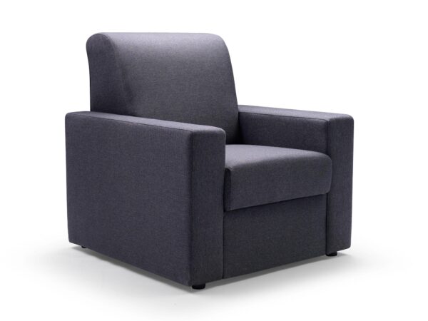 Fotel tapicerowany w kolorze grafitowym z prostymi podłokietnikami