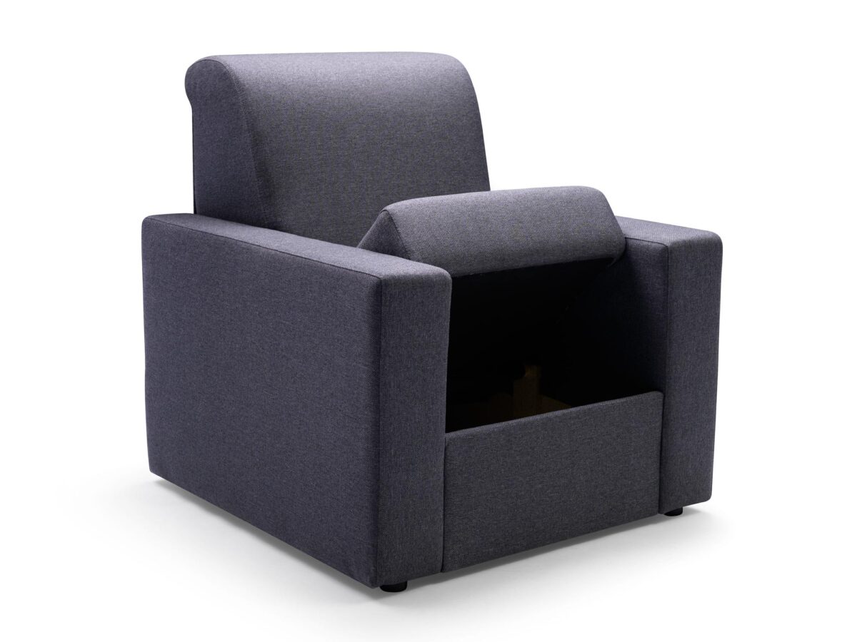 Fotel tapicerowany granatowy z pojemnikiem na pościel