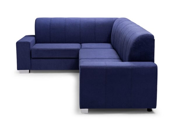Kompaktowy narożnik z funkcją spania, granatowy welur, styl nowoczesny