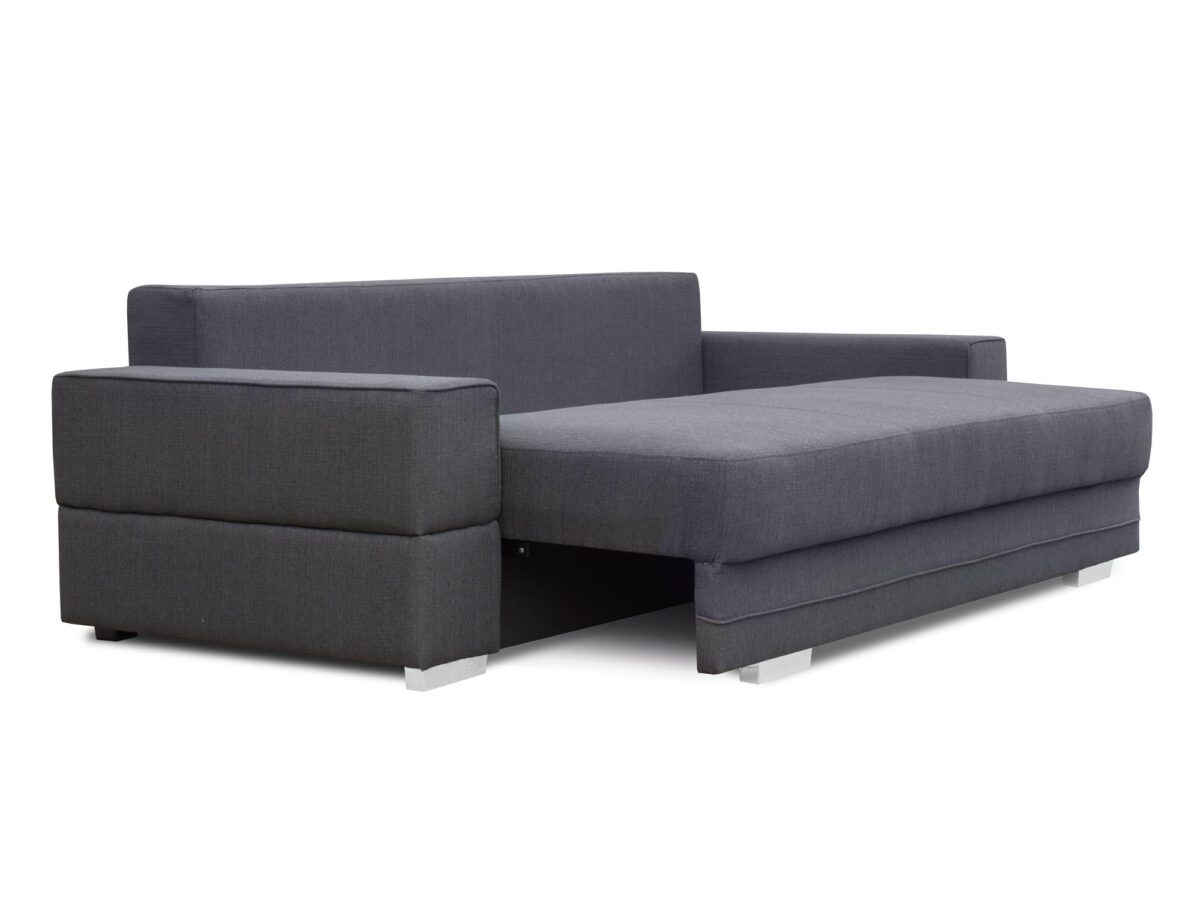 Szary narożnik tapicerowany z funkcją spania, styl minimalistyczny