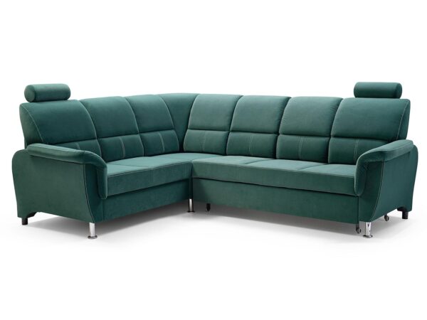 Zielony narożnik w nowoczesnym stylu z wysokimi zagłówkami