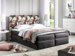 miniaturka Łóżko W Kwiaty Tapicerowane YOKATE