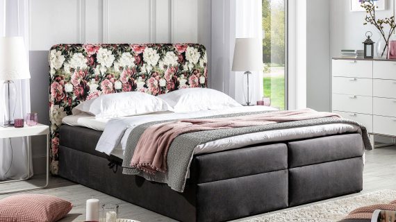 miniaturka Łóżko W Kwiaty Tapicerowane YOKATE