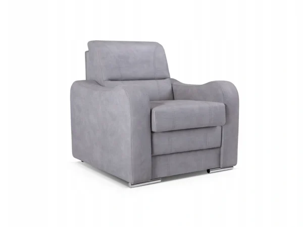 Fotel z szerokim siedziskiem i prostym oparciem – widok boczny