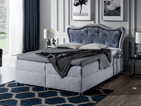 Tapicerowane łóżko z pikowanym wezgłowiem, styl klasyczny