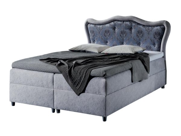 Szare łóżko z wysokim ozdobnym zagłówkiem, styl elegancki