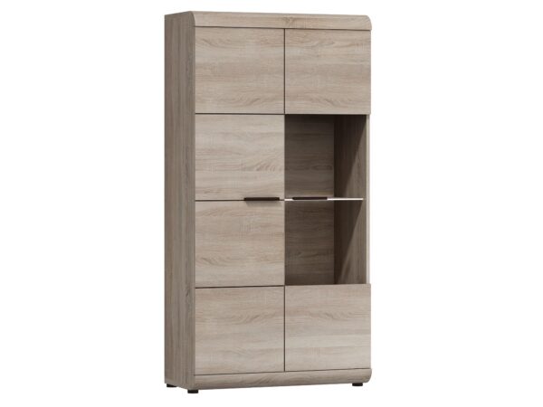 Witryna stojąca z dwiema szufladami i przeszklonym frontem – kolor dąb