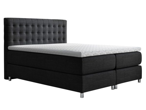 czarne łóżko z tapicerowanym zagłówkiem i minimalistycznym wykończeniem