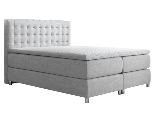 Jasnoszare łóżko z wyrazistym przeszyciem i gładkim wykończeniem