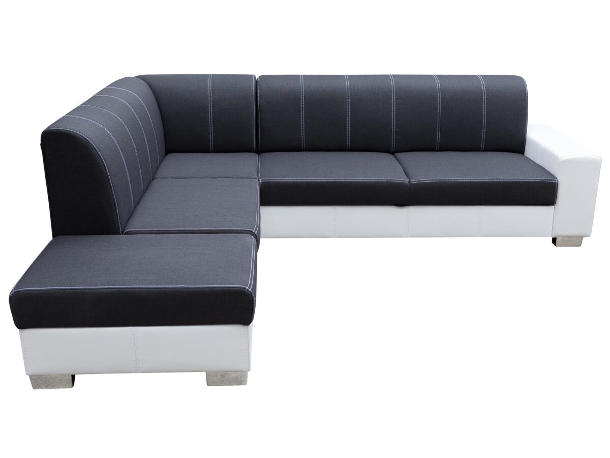 Ciemnoszary narożnik z pojemnikiem i wysokim oparciem, styl nowoczesny Ciemnoszary narożnik z pojemnikiem i wysokim oparciem, styl nowoczesny