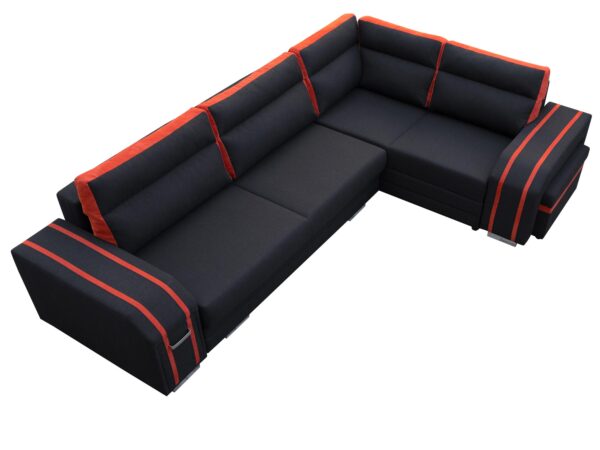 Czarny narożnik z czerwonymi akcentami w kształcie litery L