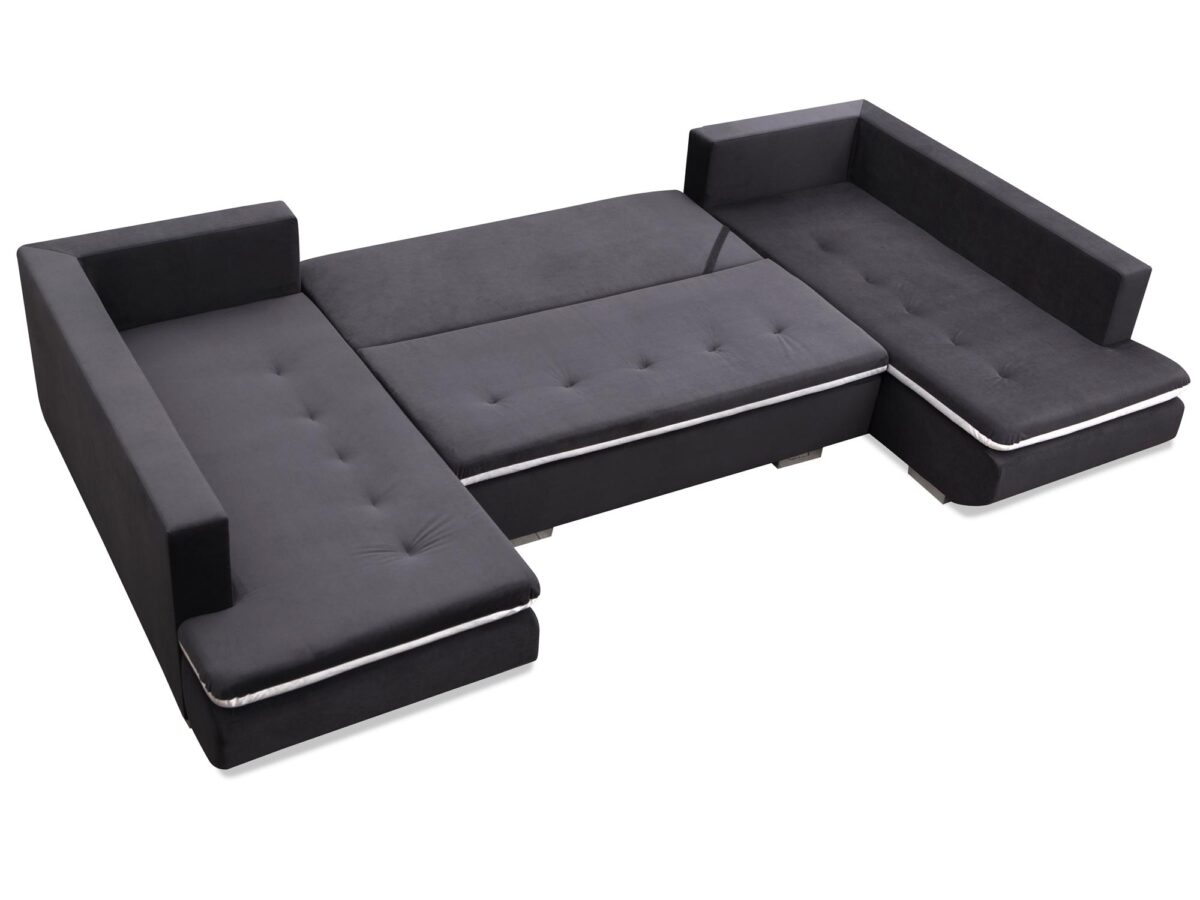 Narożnik w kształcie U z funkcją spania i pufą, nowoczesny styl