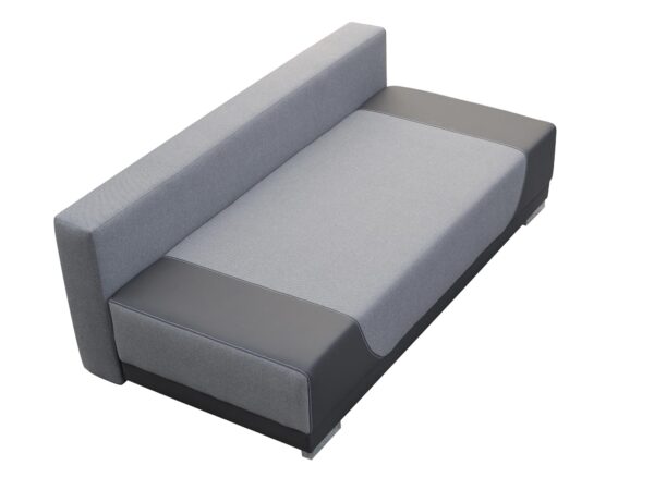 Tapicerowana sofa z podzielonym siedziskiem, styl minimalistyczny