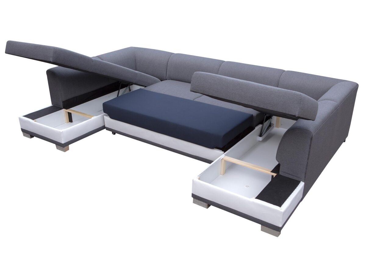 Duży narożnik modułowy z funkcją spania i białymi wstawkami