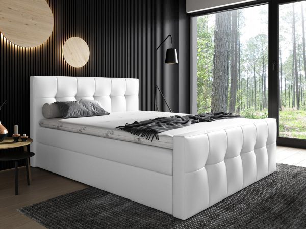 Białe łóżko kontynentalne z pikowaniem w stylu klasycznym