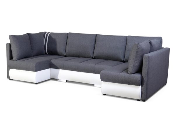 Szaro-biały narożnik z funkcją rozkładania i zagłówkami