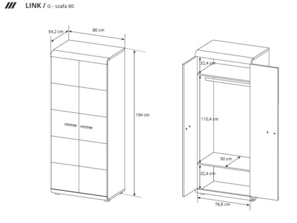 Rysunek techniczny komody z drzwiami i trzema szufladami