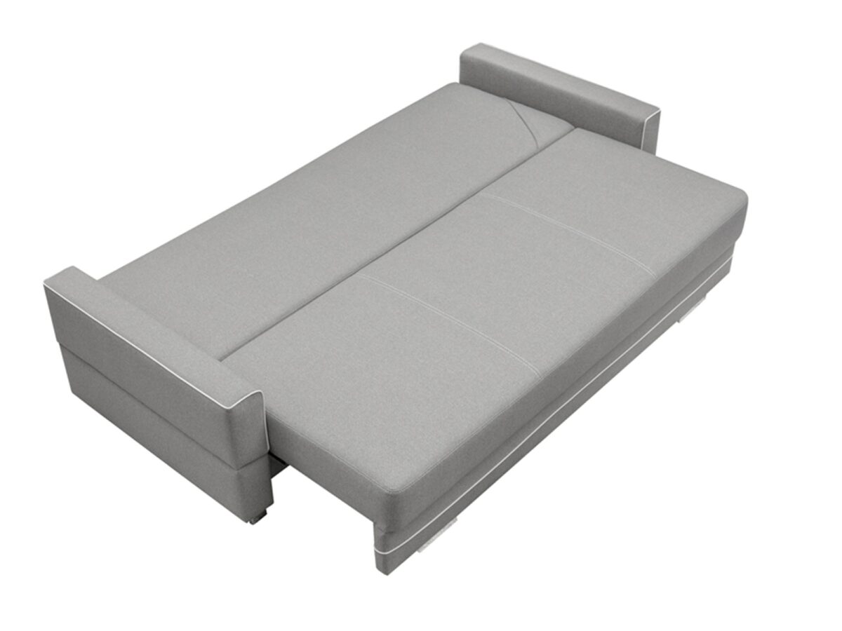 Sofa z funkcją spania w jasnej tkaninie i nowoczesnej formie