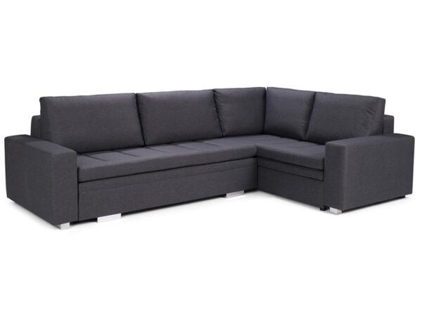 Ciemnoszary narożnik z delikatnymi przeszyciami i chromowanymi nogami