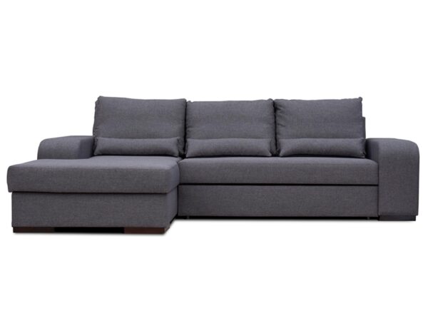 Szary narożnik z grubymi poduszkami i funkcją spania