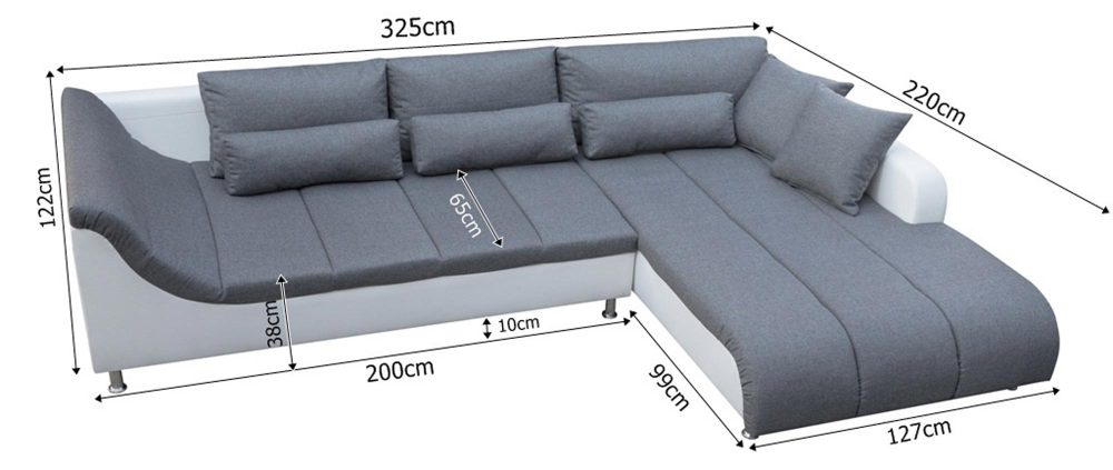 Duży Narożnik 325 Cm Z Poduszkami CHARTUM wymiary