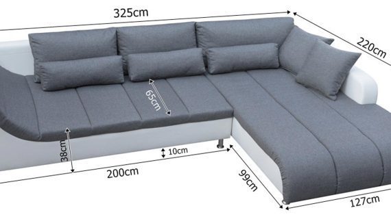 Duży Narożnik 325 Cm Z Poduszkami CHARTUM wymiary