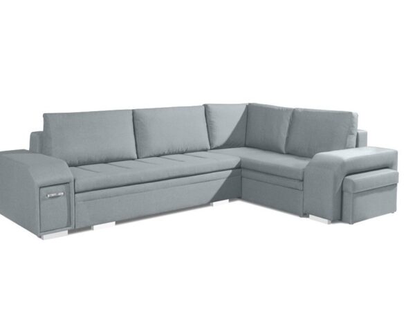 Jasnoszary narożnik w kształcie L z szerokimi podłokietnikami