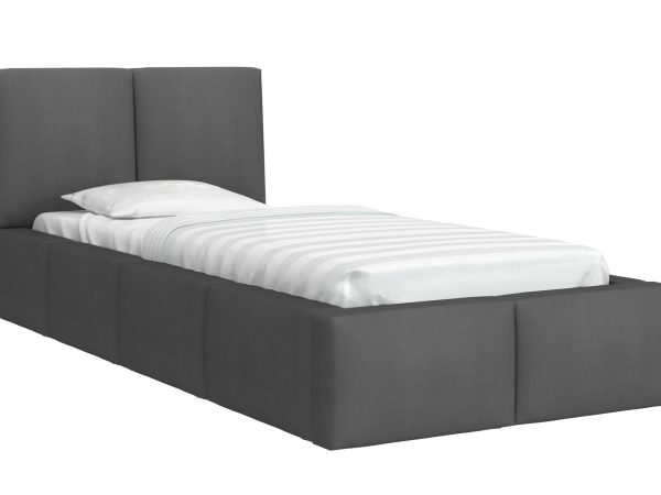 Ciemnoszare łóżko tapicerowane jednoosobowe do nowoczesnej sypialni