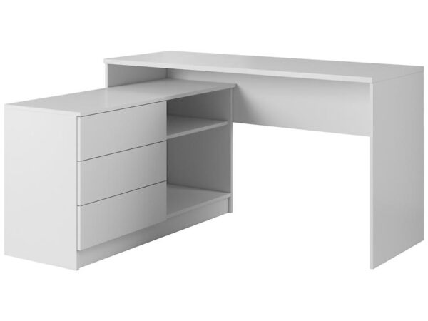 Minimalistyczne biurko narożne w kolorze białym – nowoczesna forma