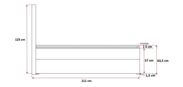 Schemat łóżka z wysokością 123 cm, uproszczona forma
