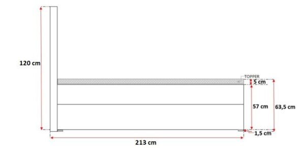 Techniczny przekrój łóżka z oznaczeniem podziału sprężyn