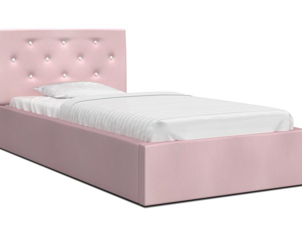 Jasnoróżowe łóżko jednoosobowe z przeszyciami, styl glamour