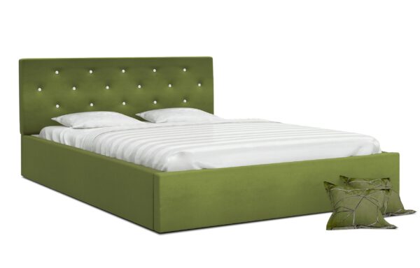 Zielone łóżko tapicerowane z pikowanym zagłówkiem, styl nowoczesny