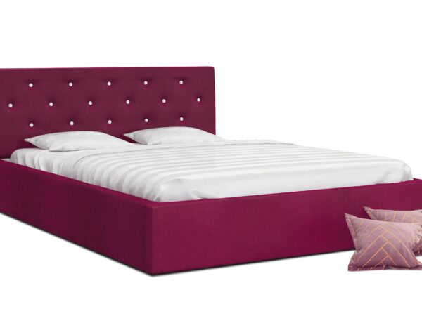 Fioletowe łóżko kontynentalne z pikowanym zagłówkiem, styl glamour