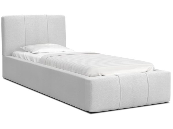 Białe łóżko jednoosobowe tapicerowane, styl skandynawski