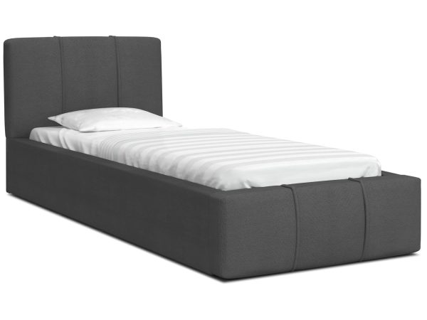 Ciemnoszare łóżko tapicerowane jednoosobowe do sypialni