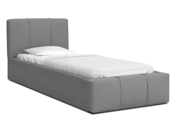 Jasnoszare łóżko tapicerowane z prostym zagłówkiem