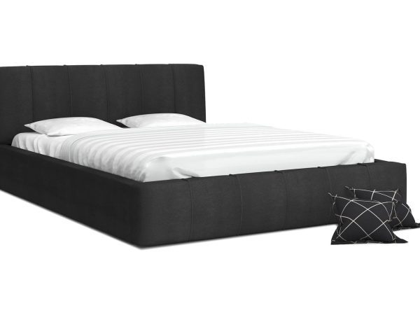 Ciemnoszare łóżko tapicerowane, prosty nowoczesny styl