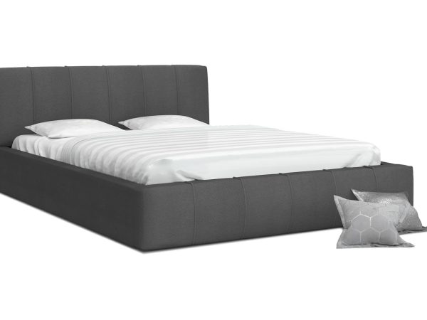 Ciemnoszare łóżko z miękkim zagłówkiem, styl nowoczesny