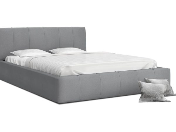 Szare łóżko tapicerowane z prostym designem do sypialni