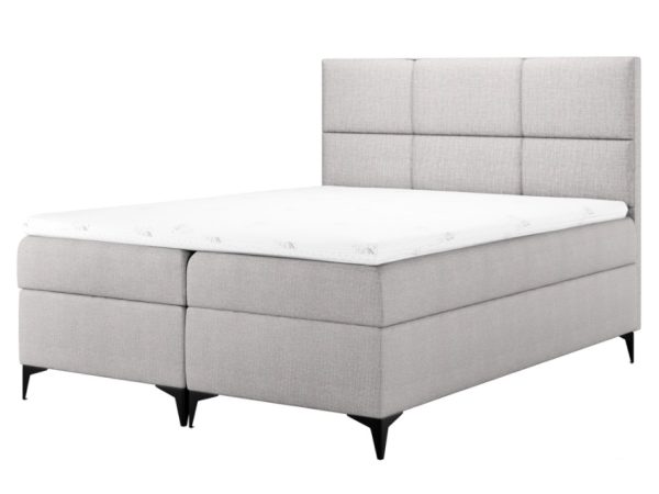 Jasnoszare łóżko kontynentalne z dekoracyjnym zagłówkiem