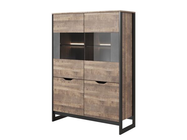 Witryna z dwoma szufladami i przeszkleniem – ciemny dekor i czarna rama